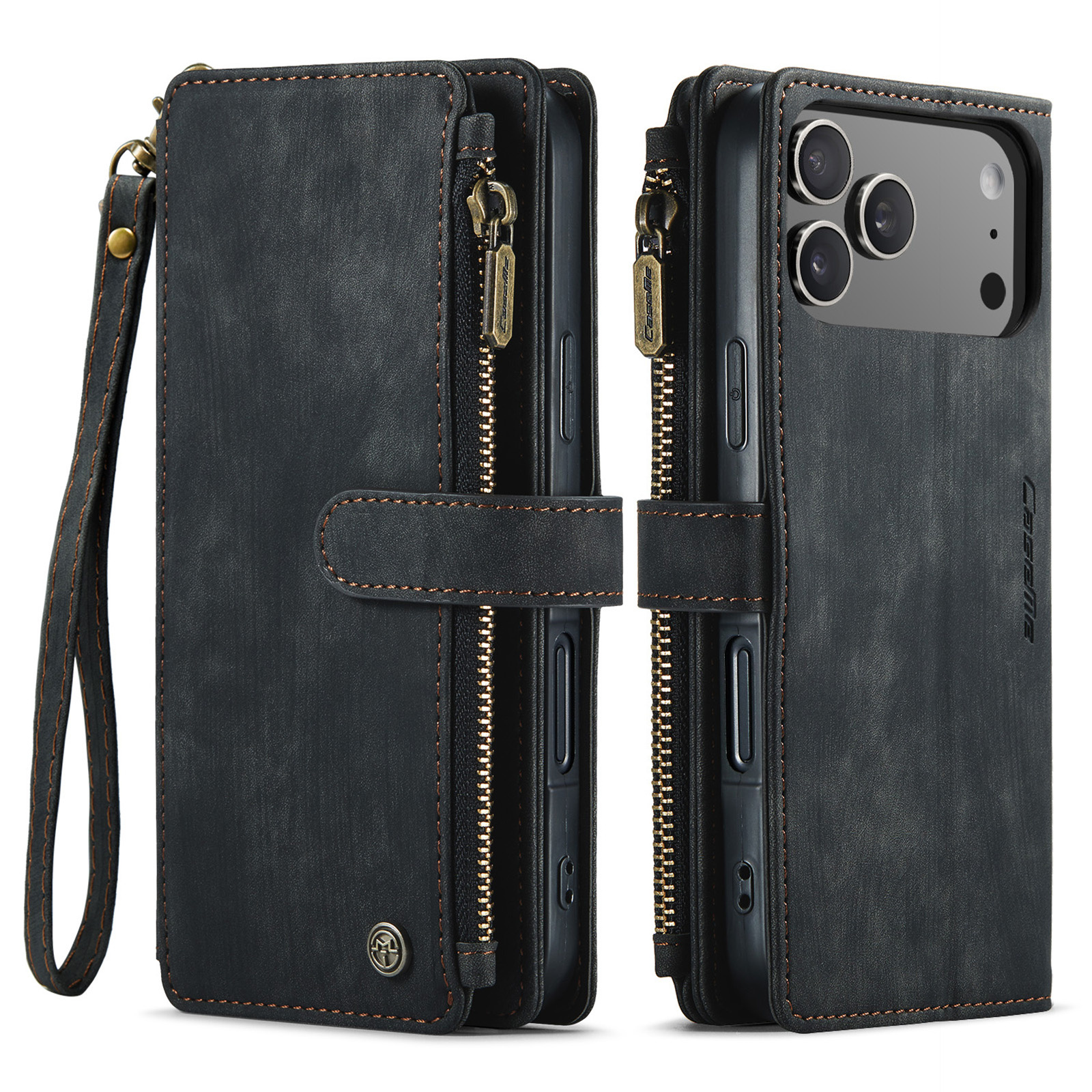 iPhone 18 Pro / iPhone 17 Pro PU leren hoesje portemonnee - Zwart