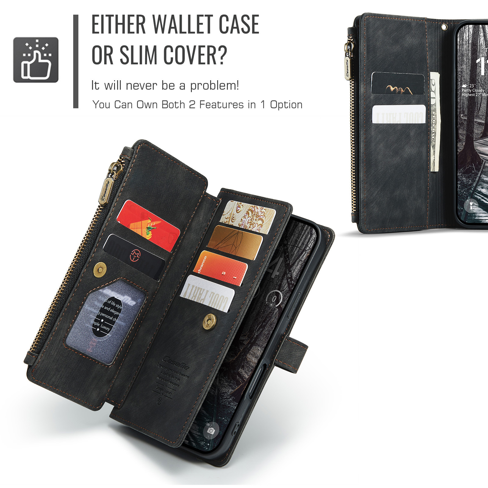 iPhone 18 Pro / iPhone 17 Pro PU leren hoesje portemonnee - Zwart