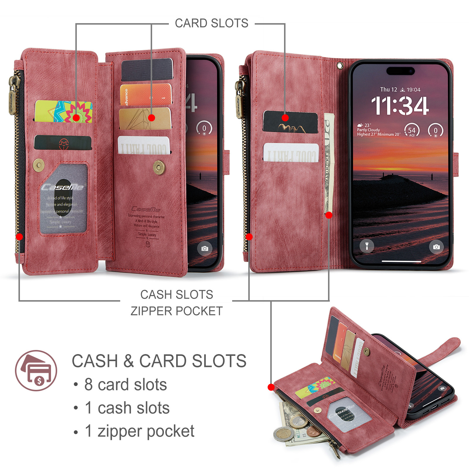 iPhone 18 Pro / iPhone 17 Pro PU leren hoesje portemonnee - Rood