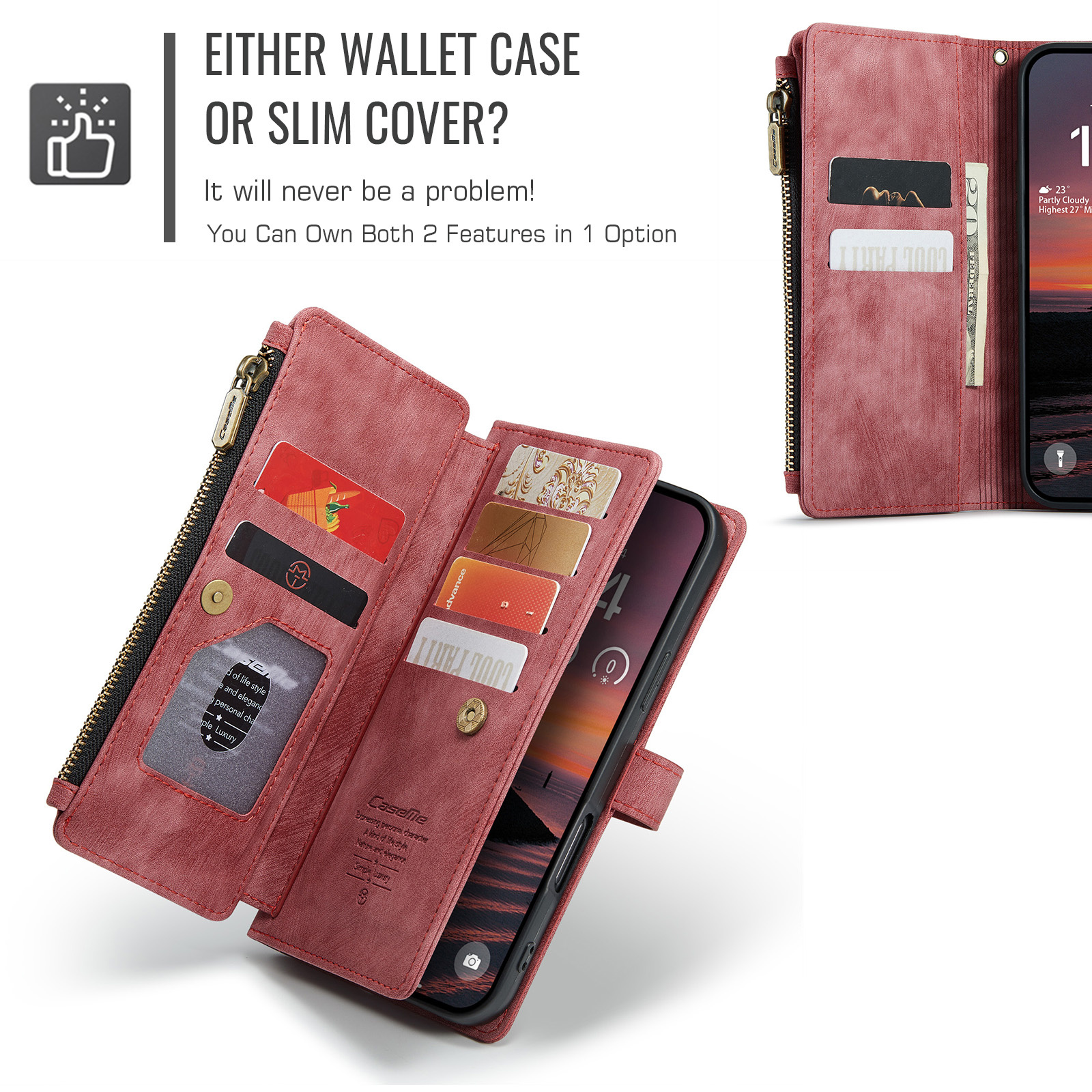 iPhone 18 Pro / iPhone 17 Pro PU leren hoesje portemonnee - Rood