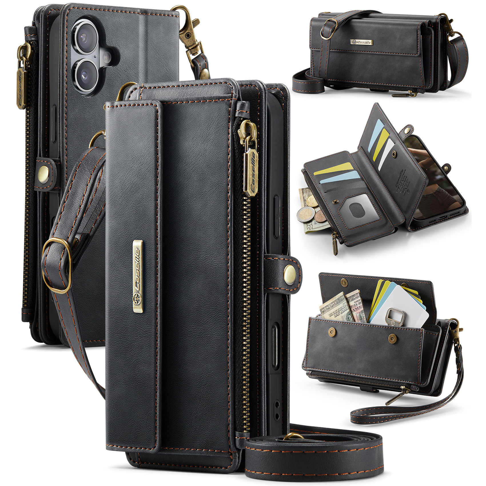 Caseme iPhone 17 hoesje - portemonnee tasje - Zwart