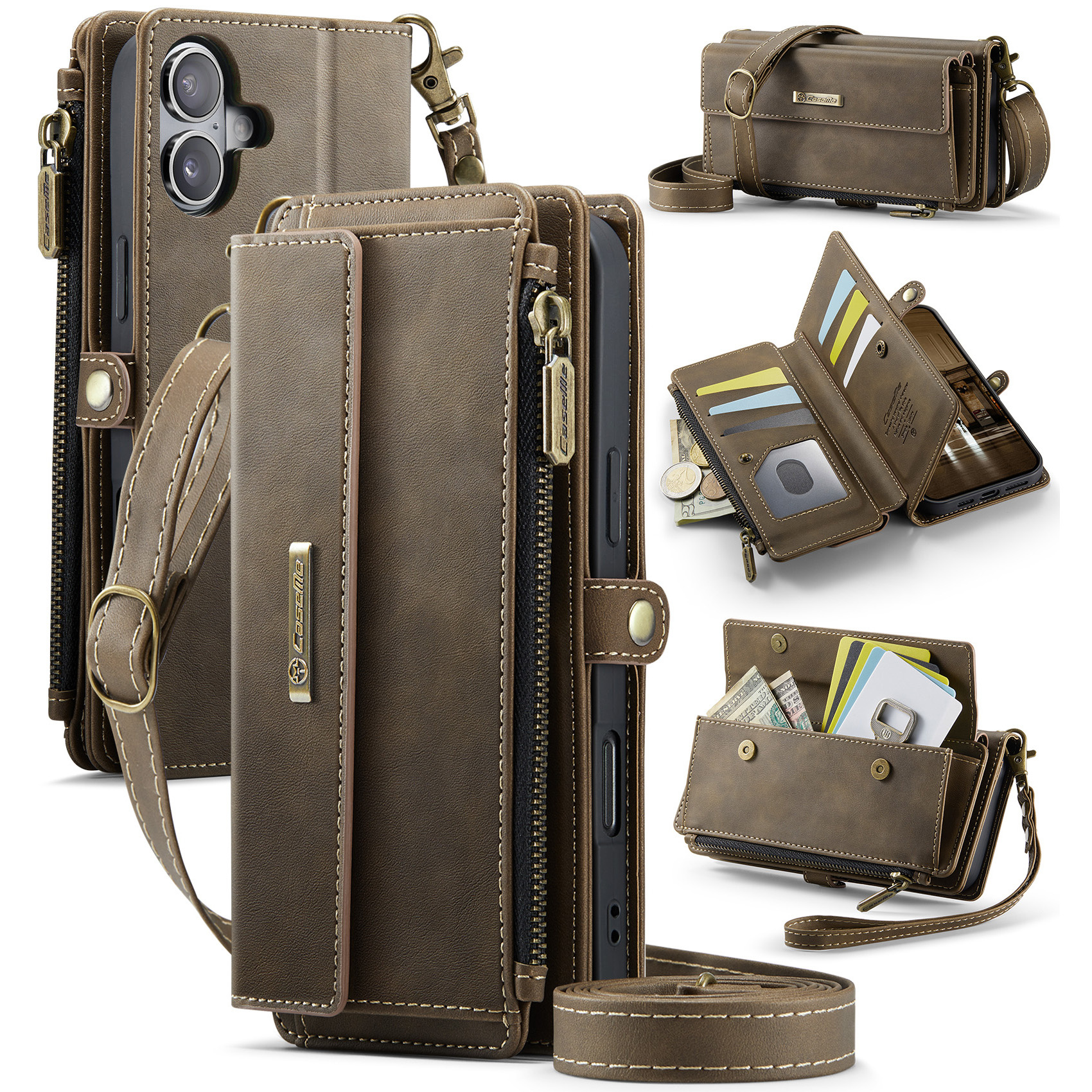 Caseme iPhone 17 hoesje - portemonnee tasje - Bruin