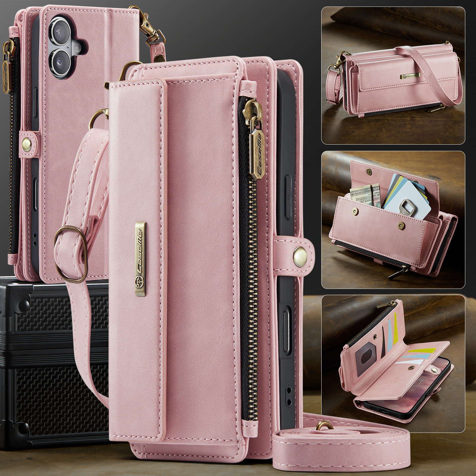 iPhone 17 hoesje portemonnee tasje - Lichtroze