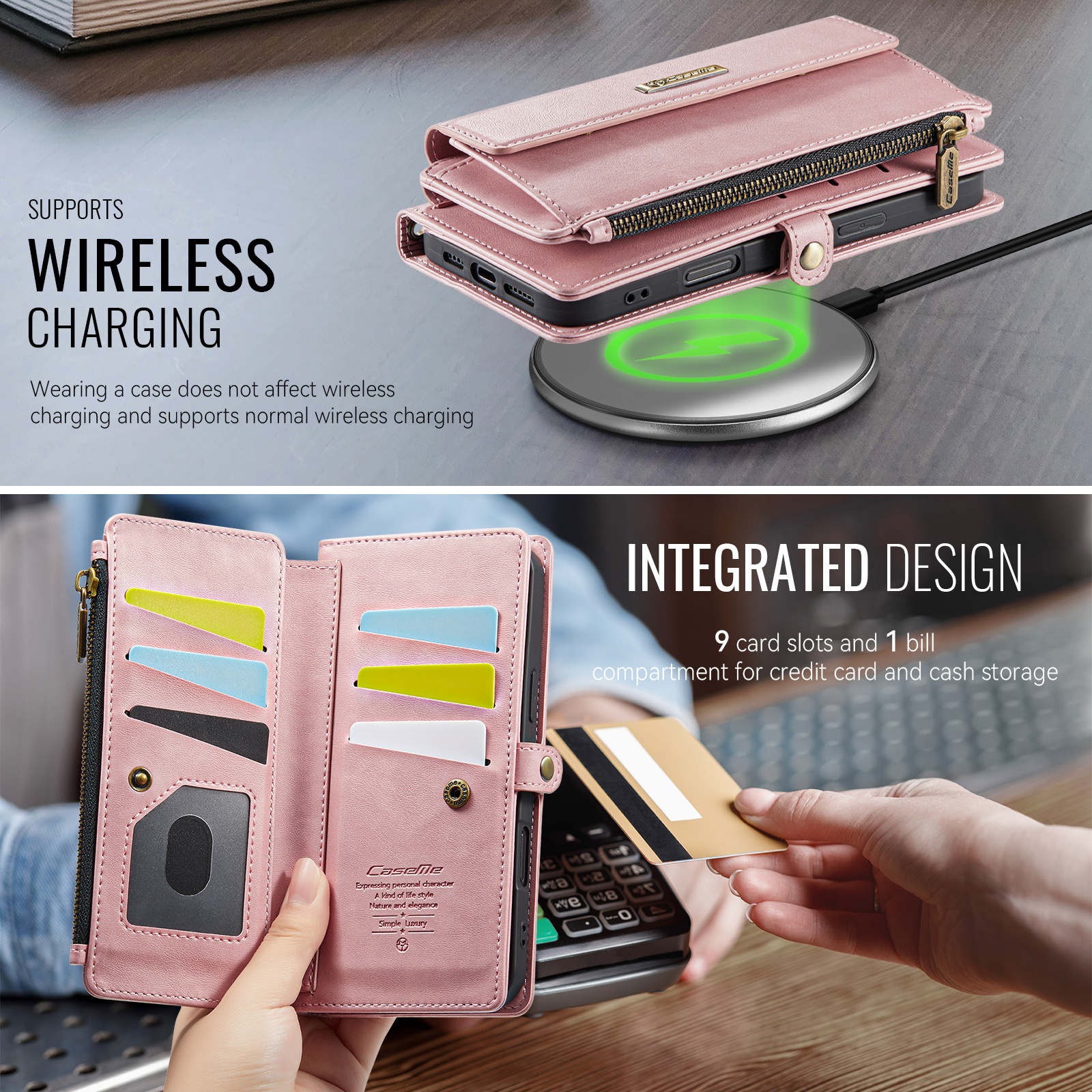 iPhone 17 hoesje portemonnee tasje - Lichtroze