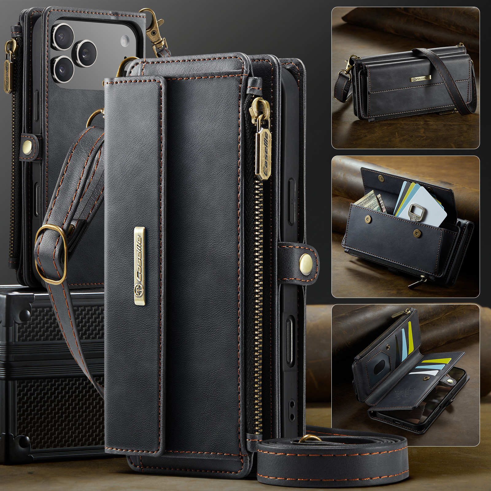 iPhone 18 Pro / iPhone 17 Pro hoesje portemonnee tasje - Zwart