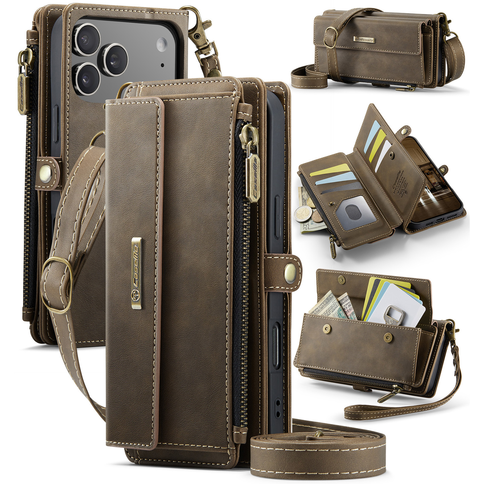 iPhone 18 Pro / iPhone 17 Pro hoesje portemonnee tasje - Bruin