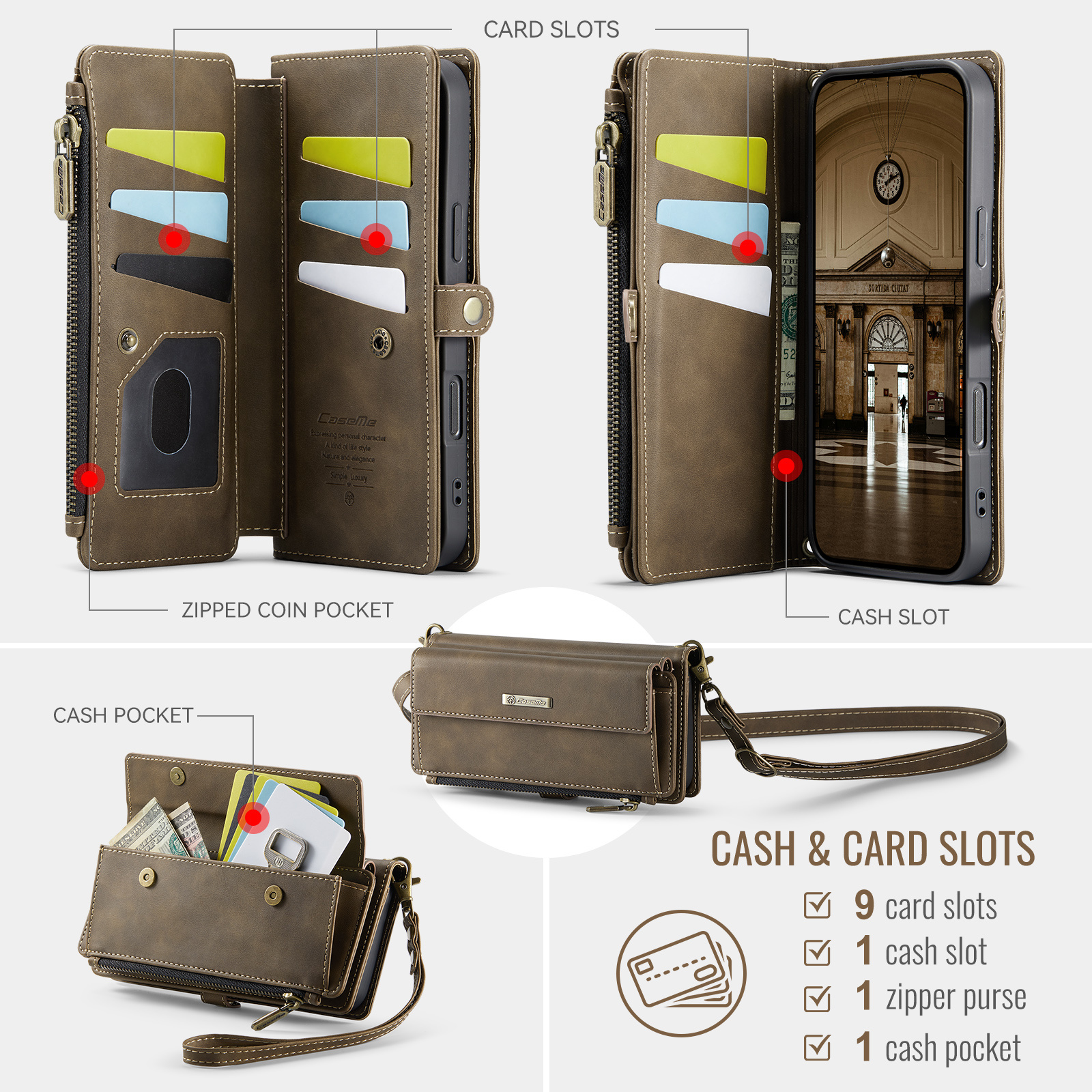 iPhone 18 Pro / iPhone 17 Pro hoesje portemonnee tasje - Bruin