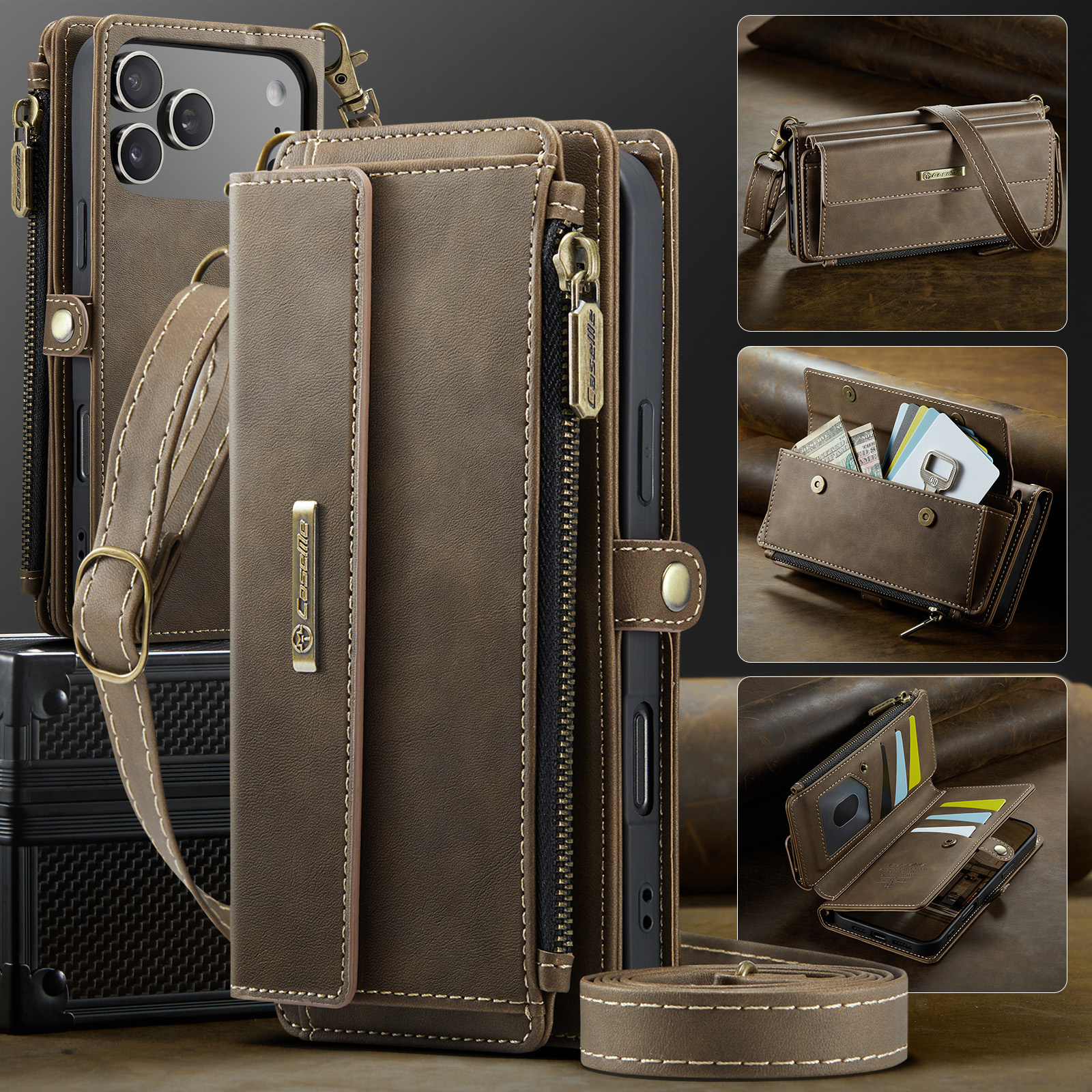 iPhone 18 Pro / iPhone 17 Pro hoesje portemonnee tasje - Bruin