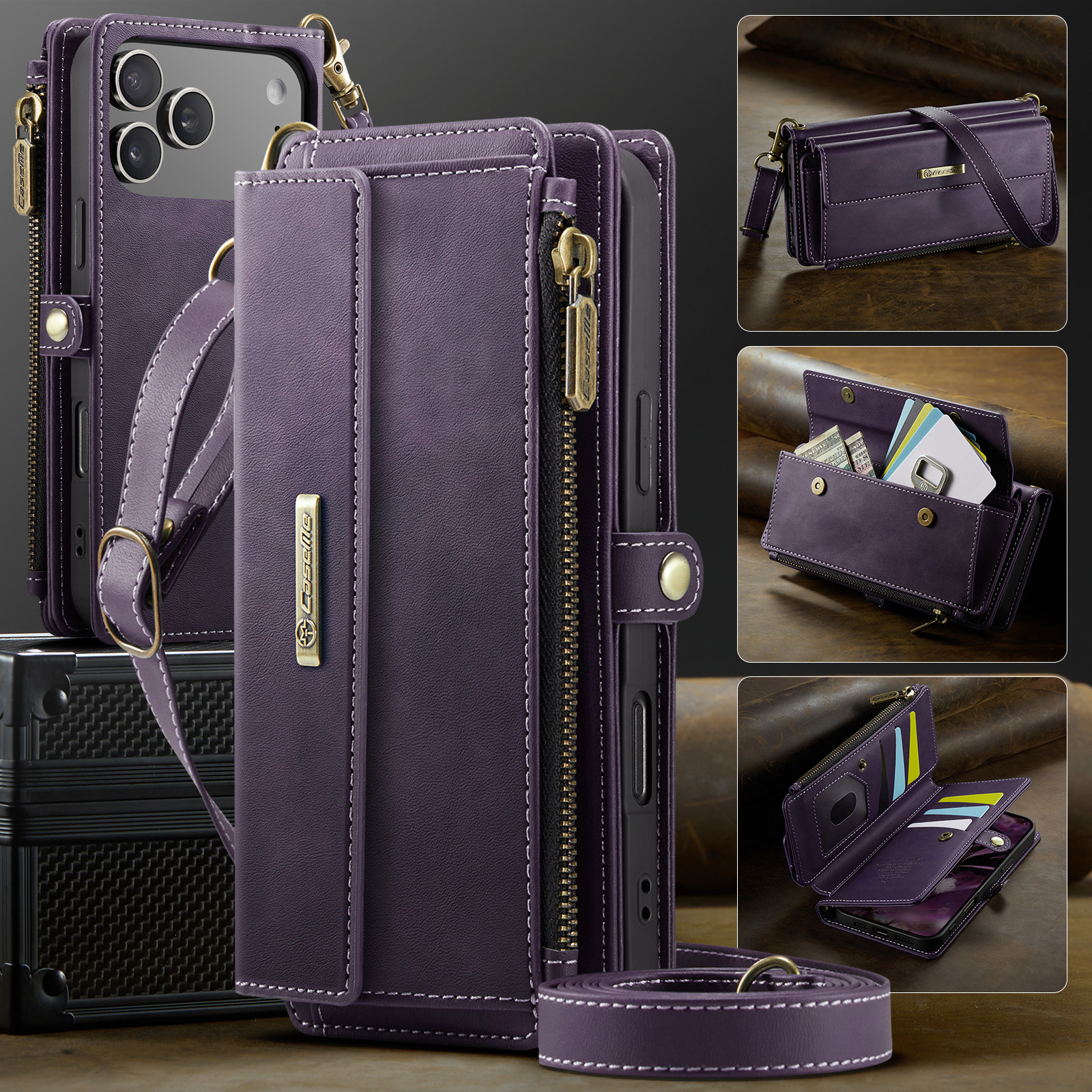 iPhone 18 Pro / iPhone 17 Pro hoesje portemonnee tasje - Paars
