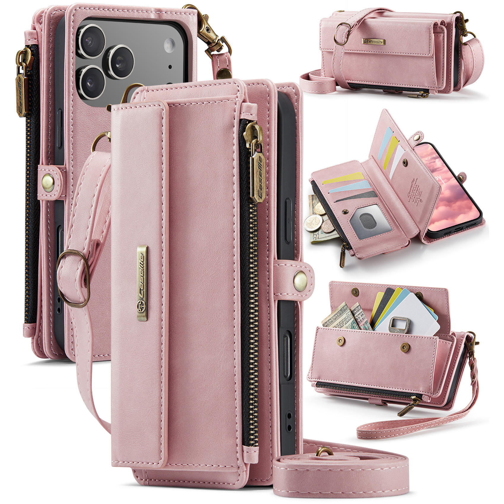 Caseme iPhone 17 Pro hoesje - portemonnee tasje - Lichtroze