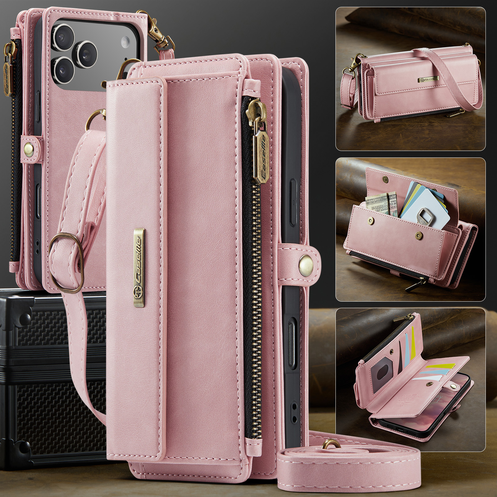 iPhone 18 Pro / iPhone 17 Pro hoesje portemonnee tasje - Lichtroze