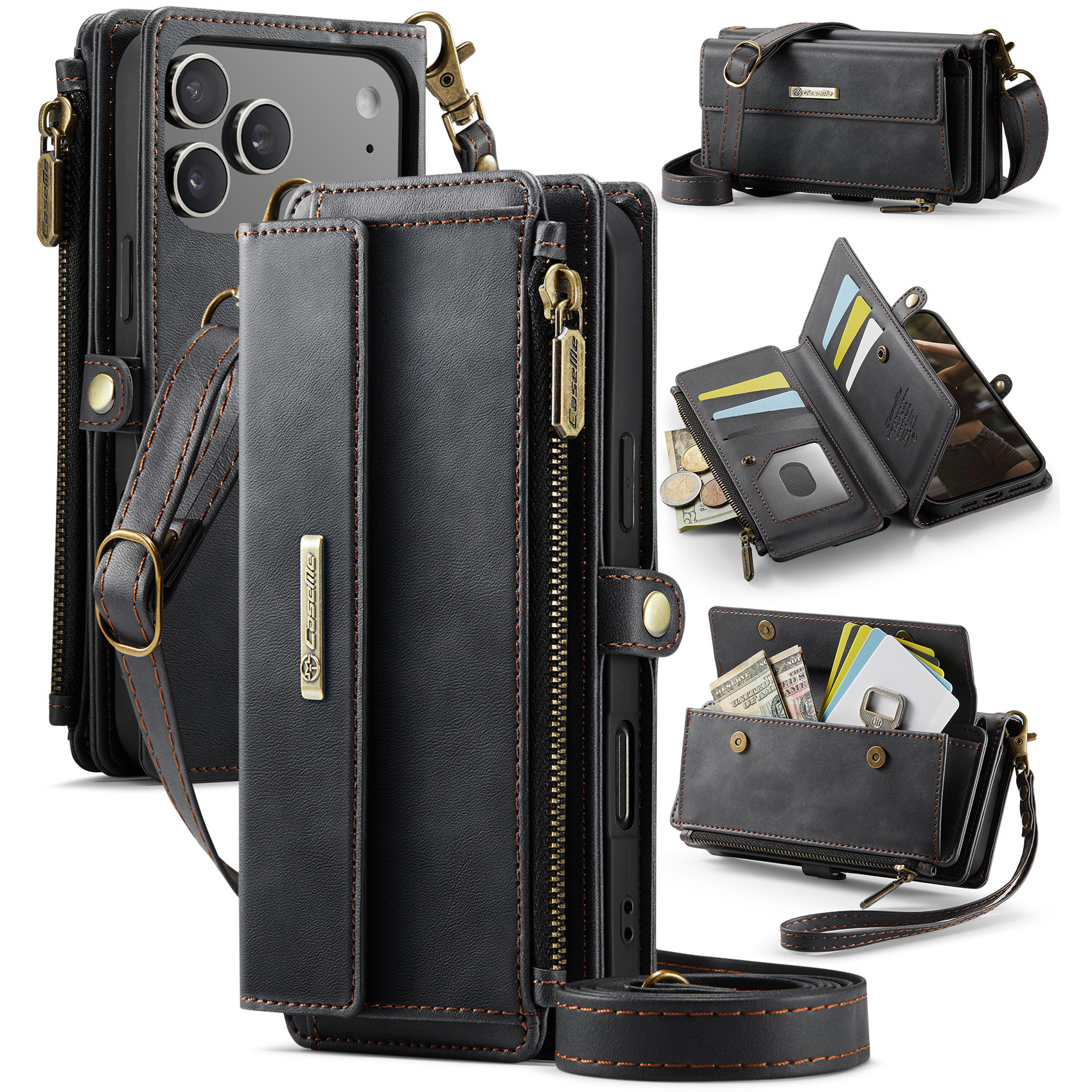 Caseme iPhone 17 Pro Max hoesje - portemonnee tasje - Zwart