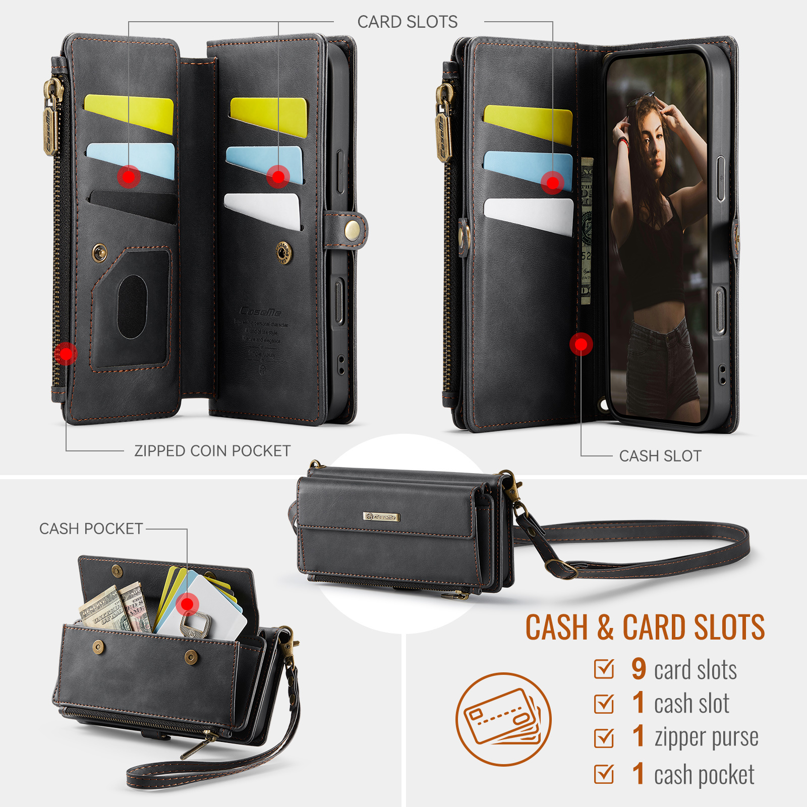 iPhone 18 Pro Max / iPhone 17 Pro Max hoesje portemonnee tasje - Zwart