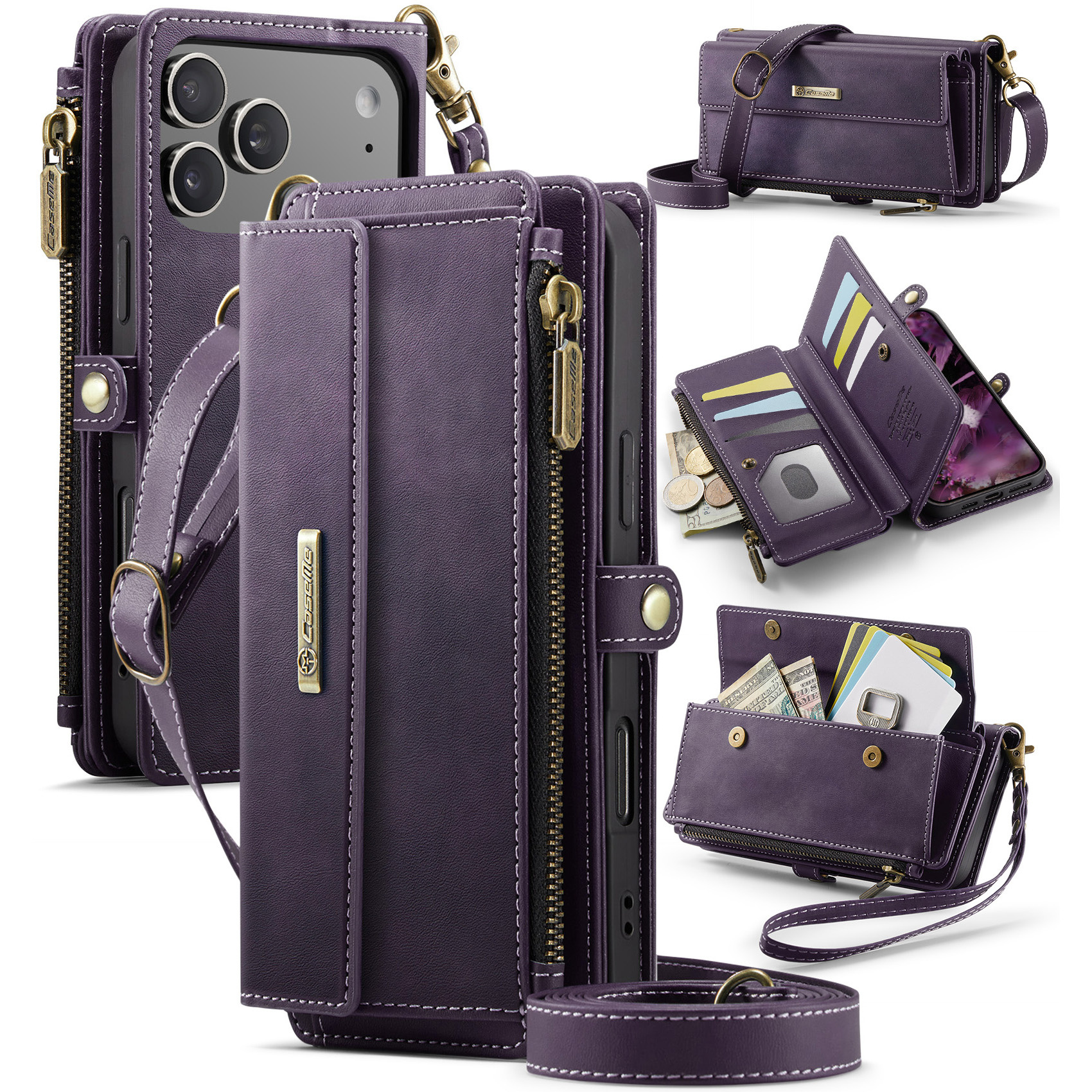 Caseme iPhone 17 Pro Max hoesje - portemonnee tasje - Paars