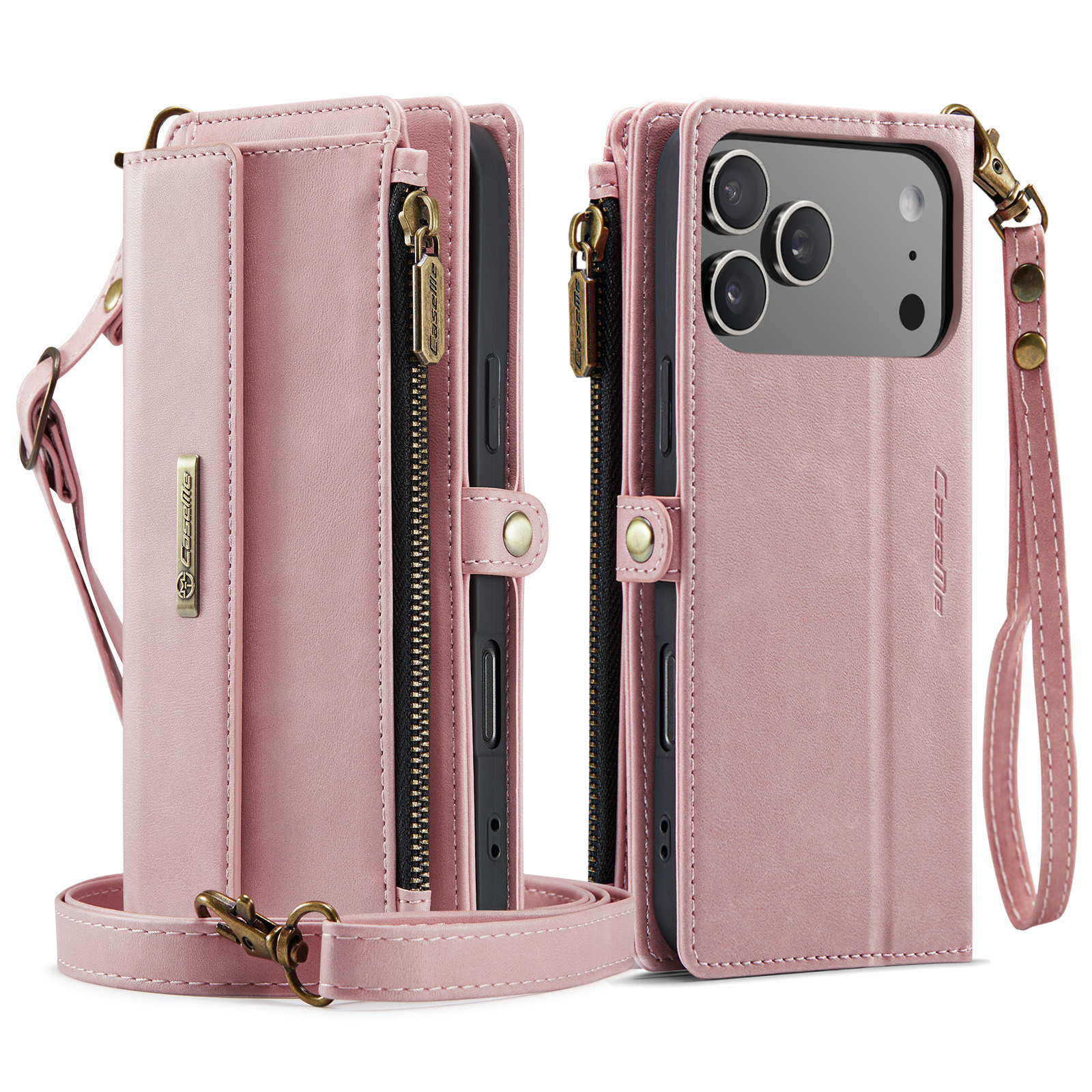 iPhone 18 Pro Max / iPhone 17 Pro Max hoesje portemonnee tasje - Lichtroze