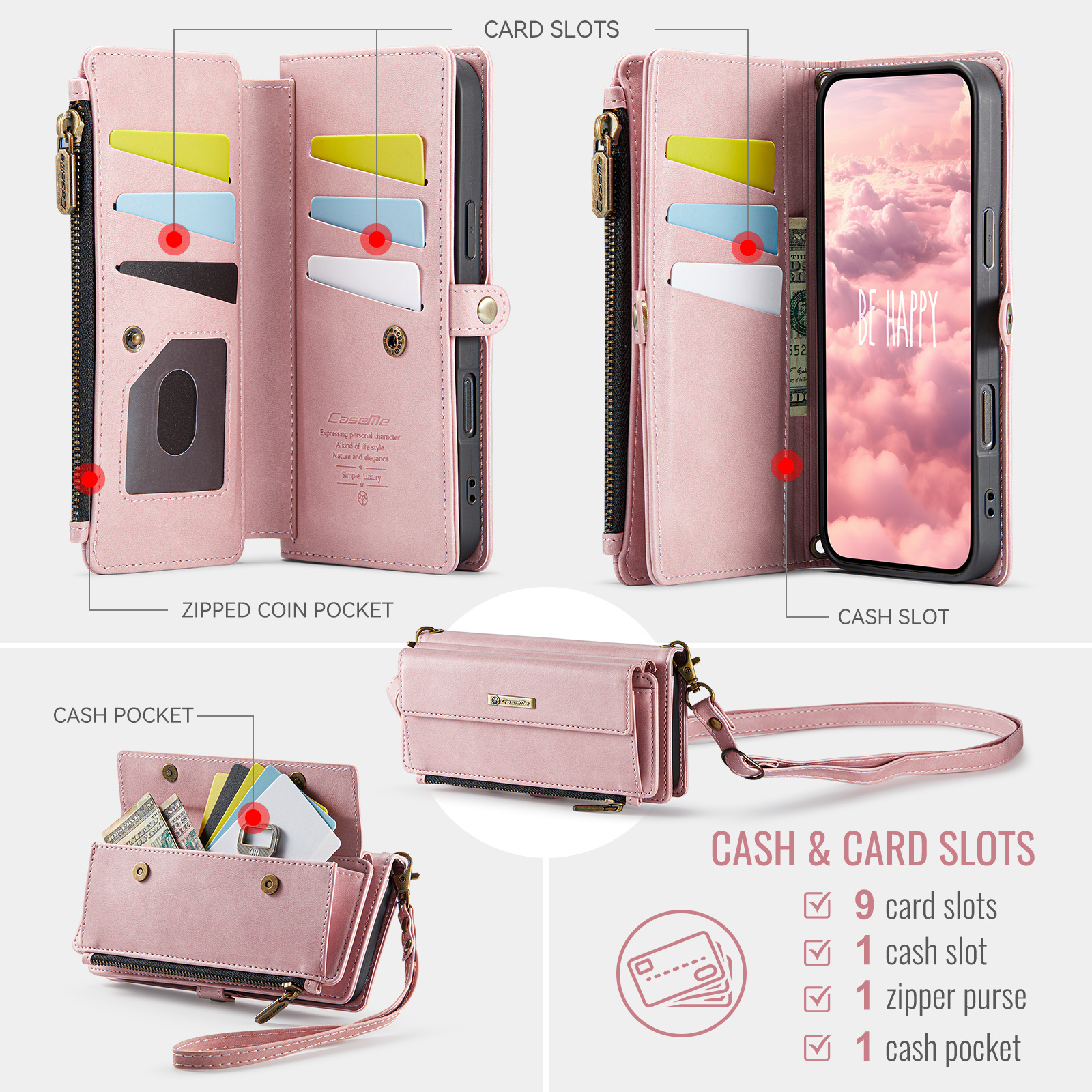 iPhone 18 Pro Max / iPhone 17 Pro Max hoesje portemonnee tasje - Lichtroze