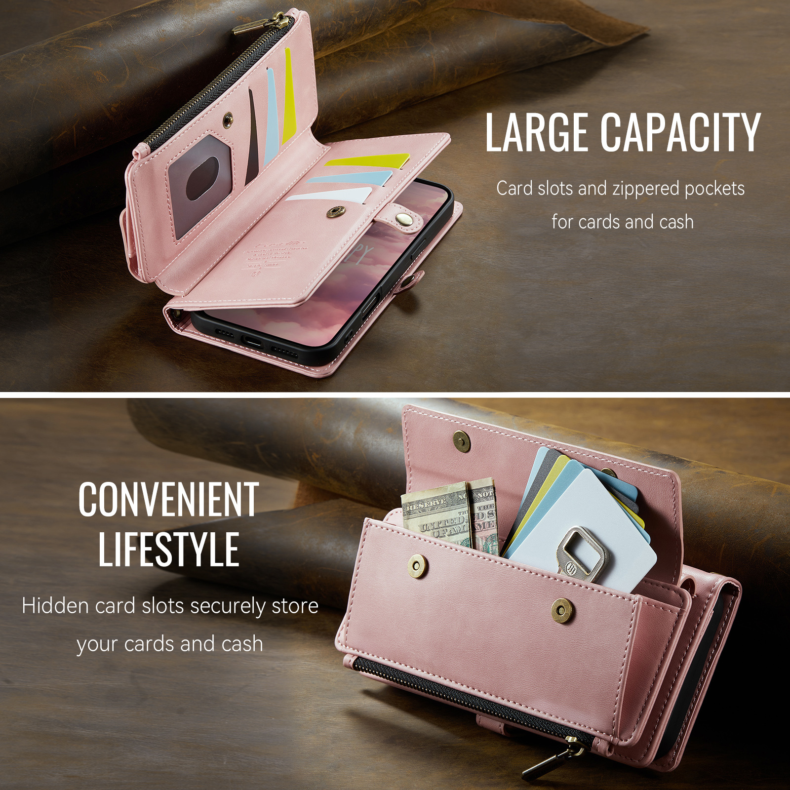 iPhone 18 Pro Max / iPhone 17 Pro Max hoesje portemonnee tasje - Lichtroze