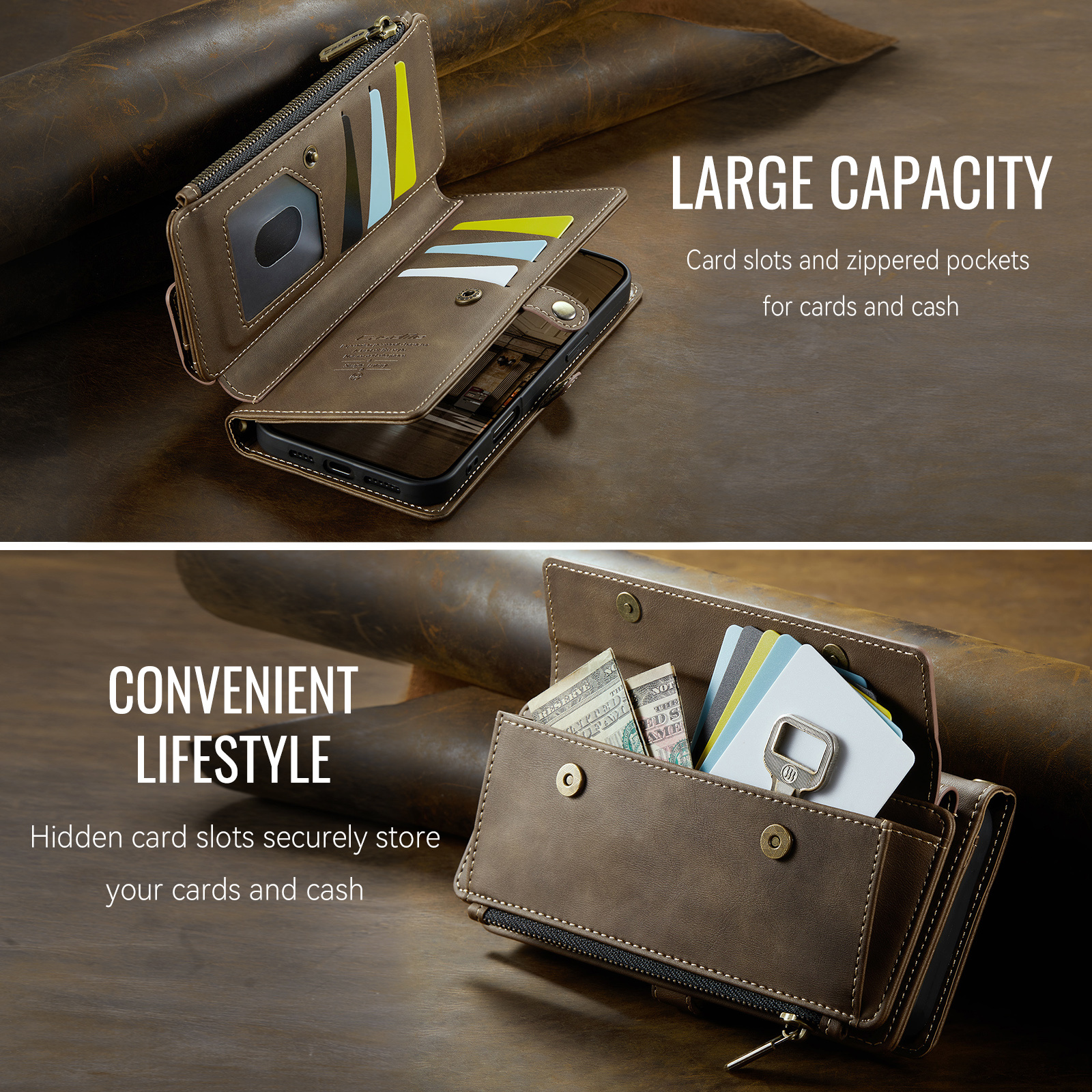 iPhone 18 Pro Max / iPhone 17 Pro Max hoesje portemonnee tasje - Bruin