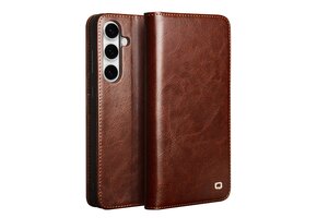 Qialino Samsung Galaxy S25 FE hoesje - Leren bookcase - Bruin