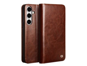 Qialino Samsung Galaxy S25 FE hoesje - Leren bookcase - Bruin