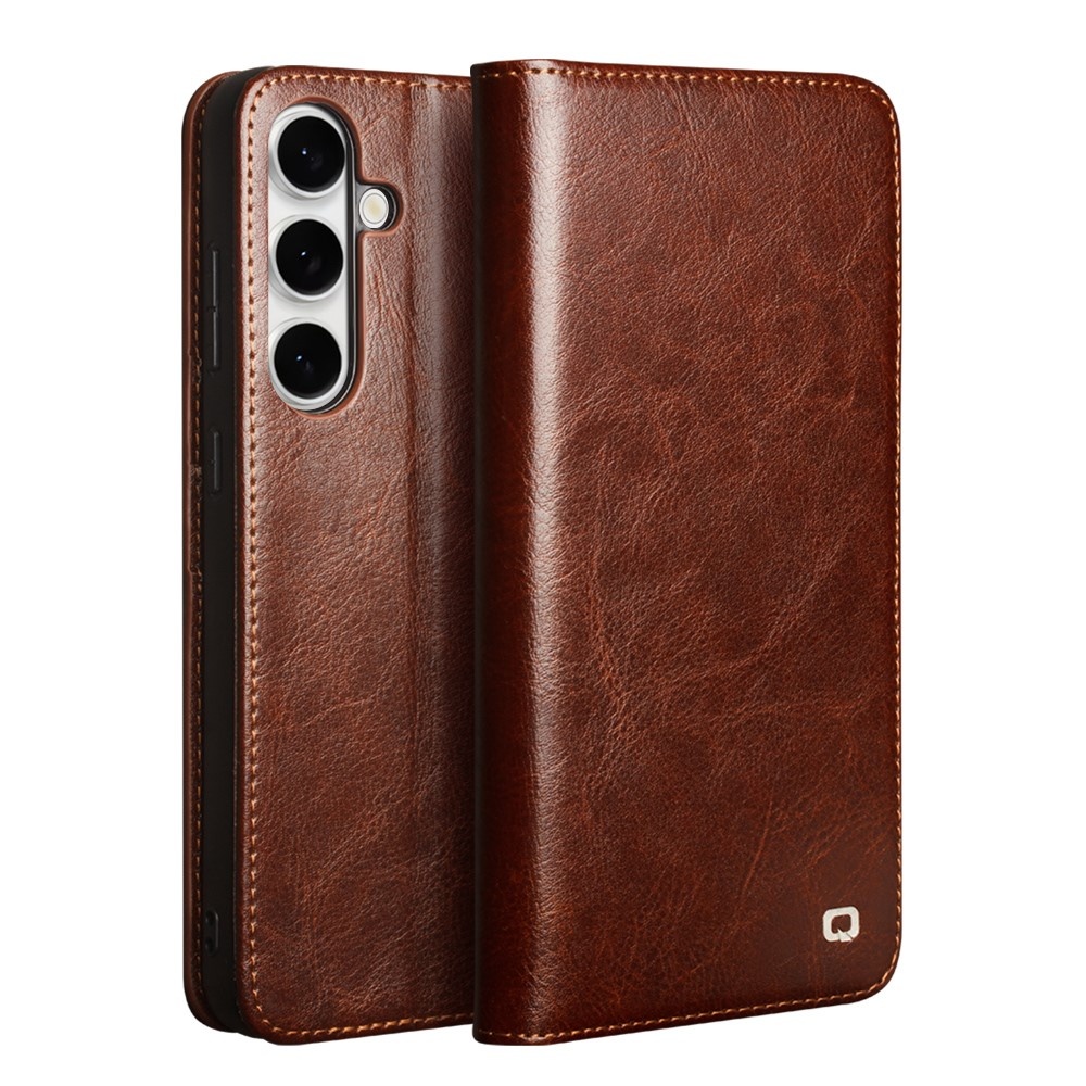 Qialino Samsung Galaxy S25 FE hoesje - Leren bookcase - Bruin