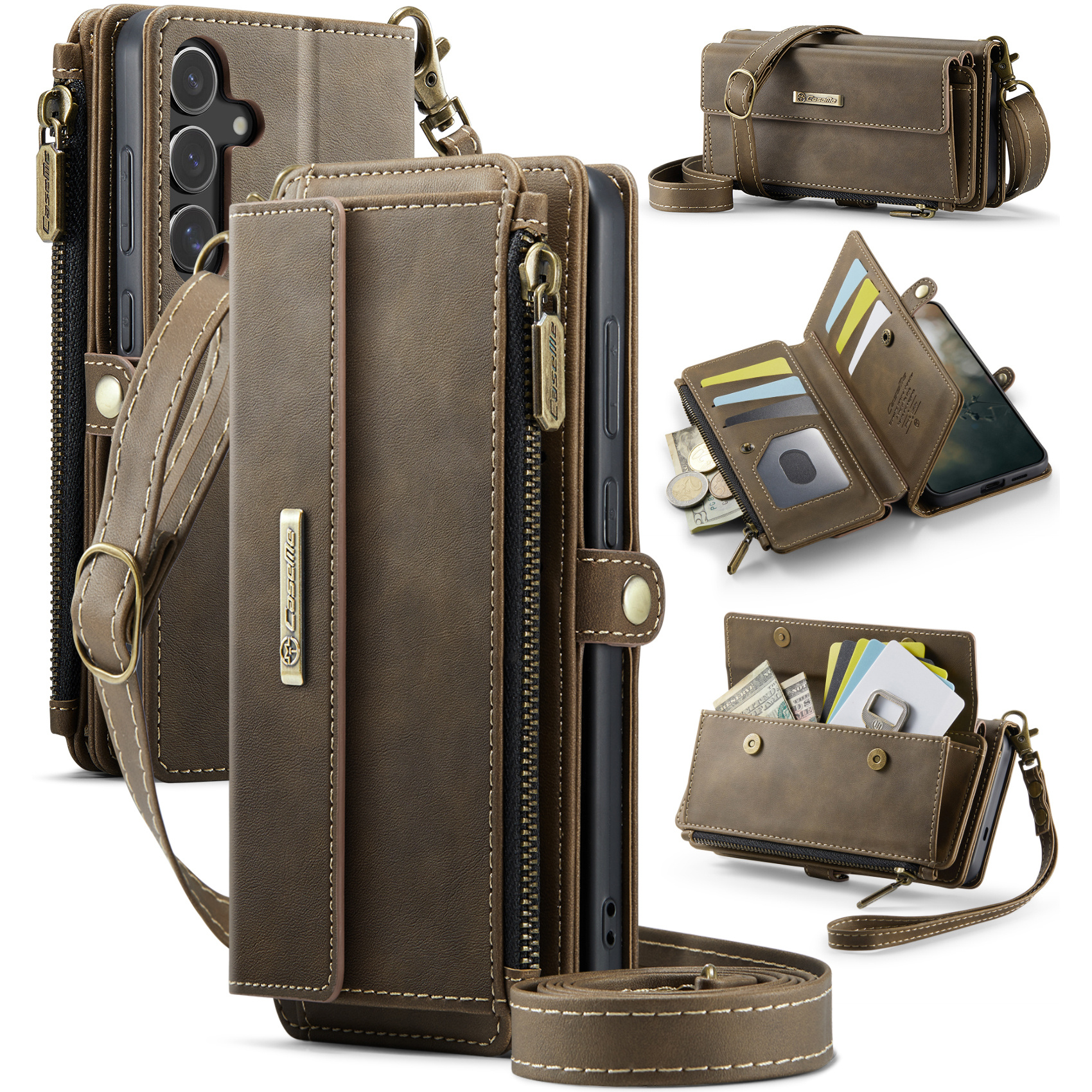 Caseme Samsung Galaxy S25 FE hoesje - portemonnee tasje - Bruin