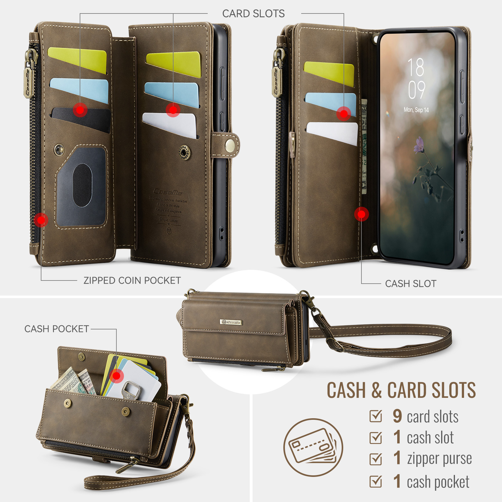 Samsung Galaxy S25 FE hoesje portemonnee tasje - Bruin