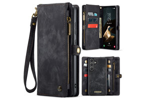 Caseme Samsung Galaxy S25 FE hoes - Vintage 2 in 1 portemonnee - Zwart