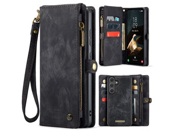 Caseme Samsung Galaxy S25 FE hoes - Vintage 2 in 1 portemonnee - Zwart