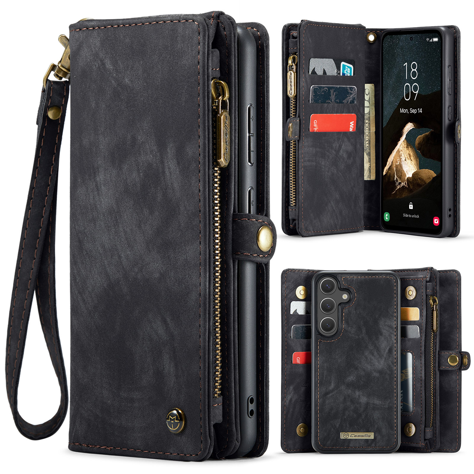 Caseme Samsung Galaxy S25 FE hoes - Vintage 2 in 1 portemonnee - Zwart