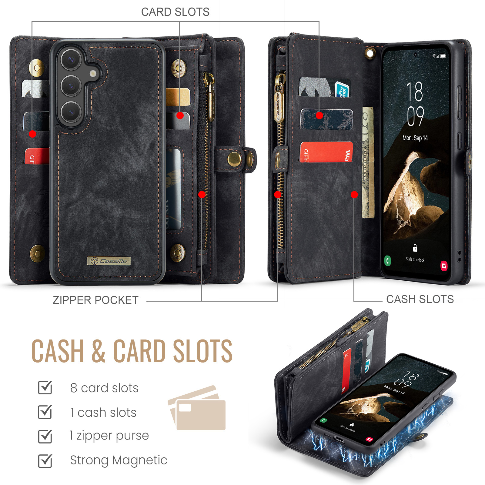 Samsung Galaxy S25 FE Vintage 2 in 1 portemonnee hoes - Zwart
