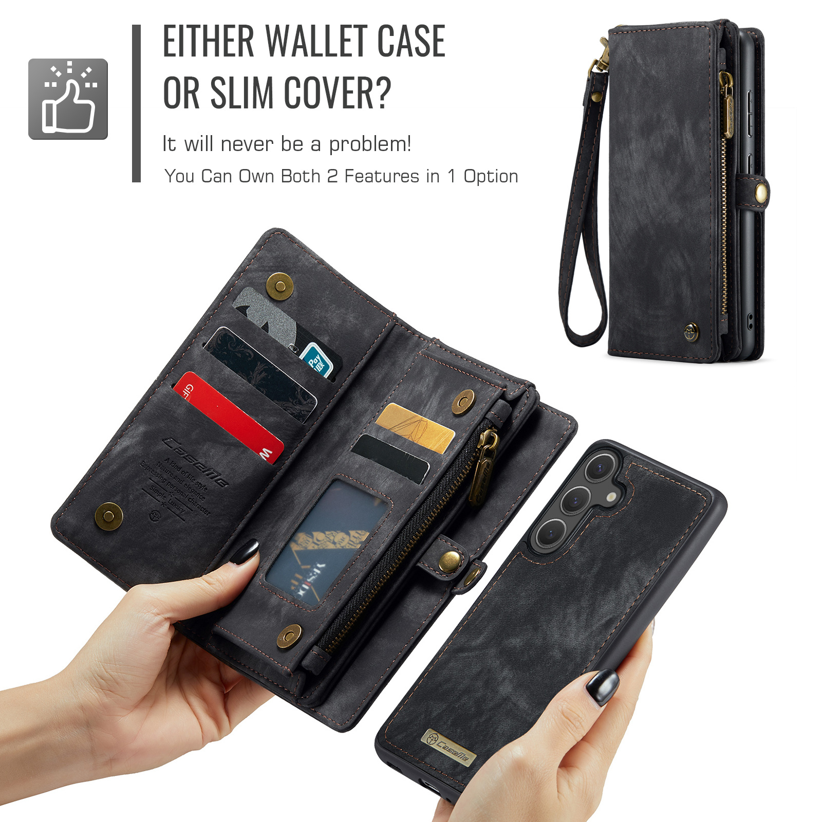 Samsung Galaxy S25 FE Vintage 2 in 1 portemonnee hoes - Zwart