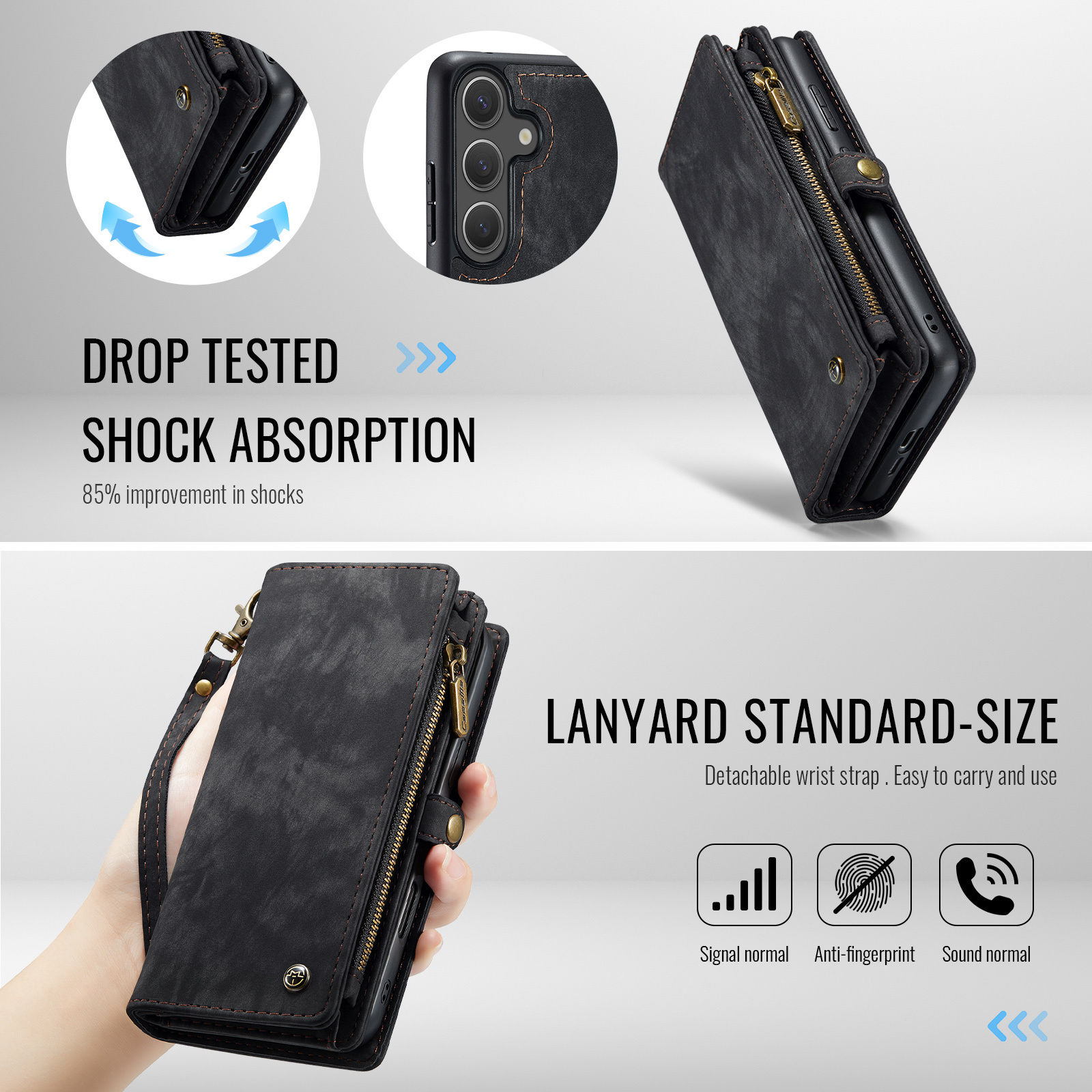 Samsung Galaxy S25 FE Vintage 2 in 1 portemonnee hoes - Zwart