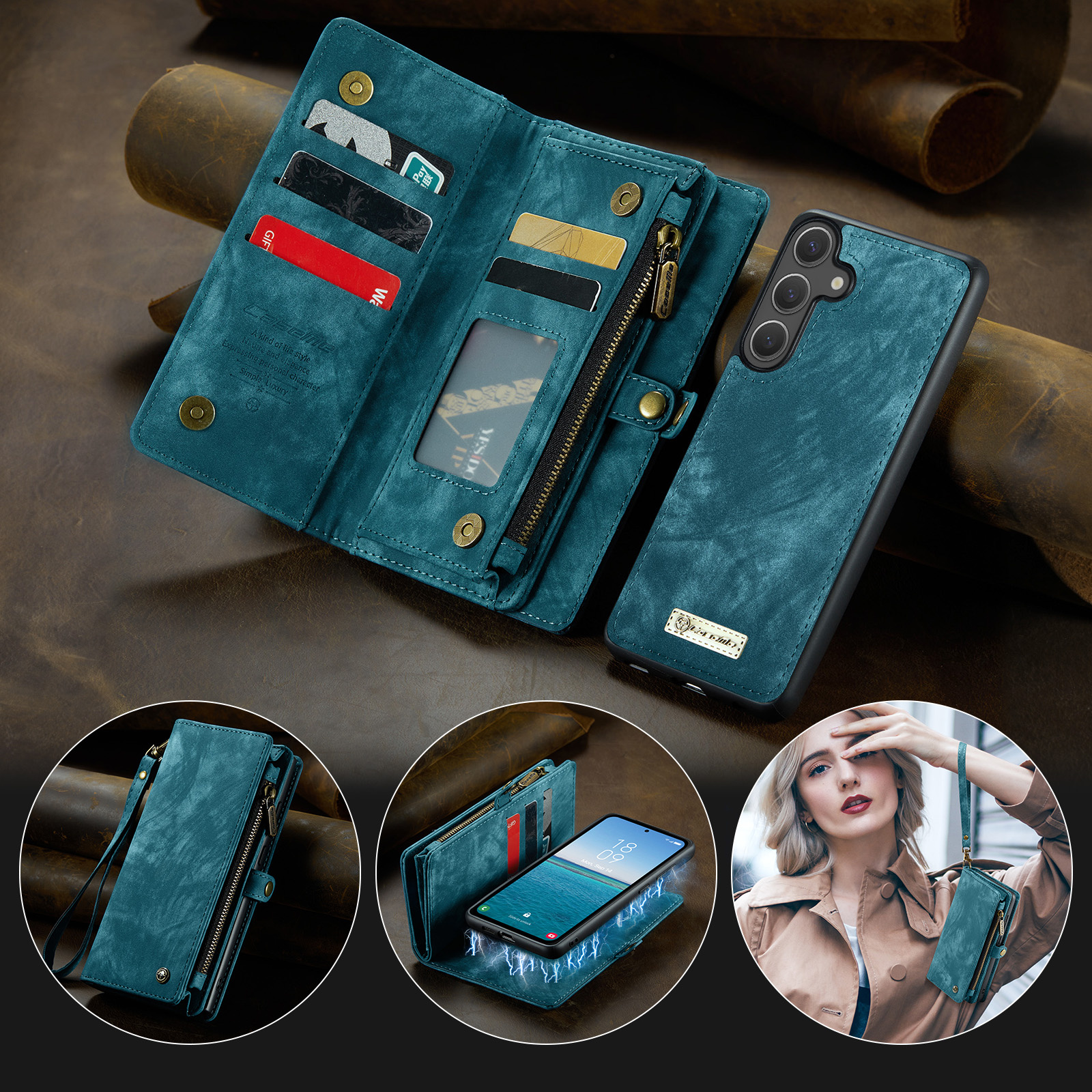 Samsung Galaxy S25 FE Vintage 2 in 1 portemonnee hoes - Blauw