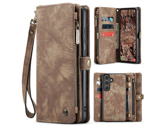 Caseme Samsung Galaxy S25 FE hoes - Vintage 2 in 1 portemonnee - Bruin