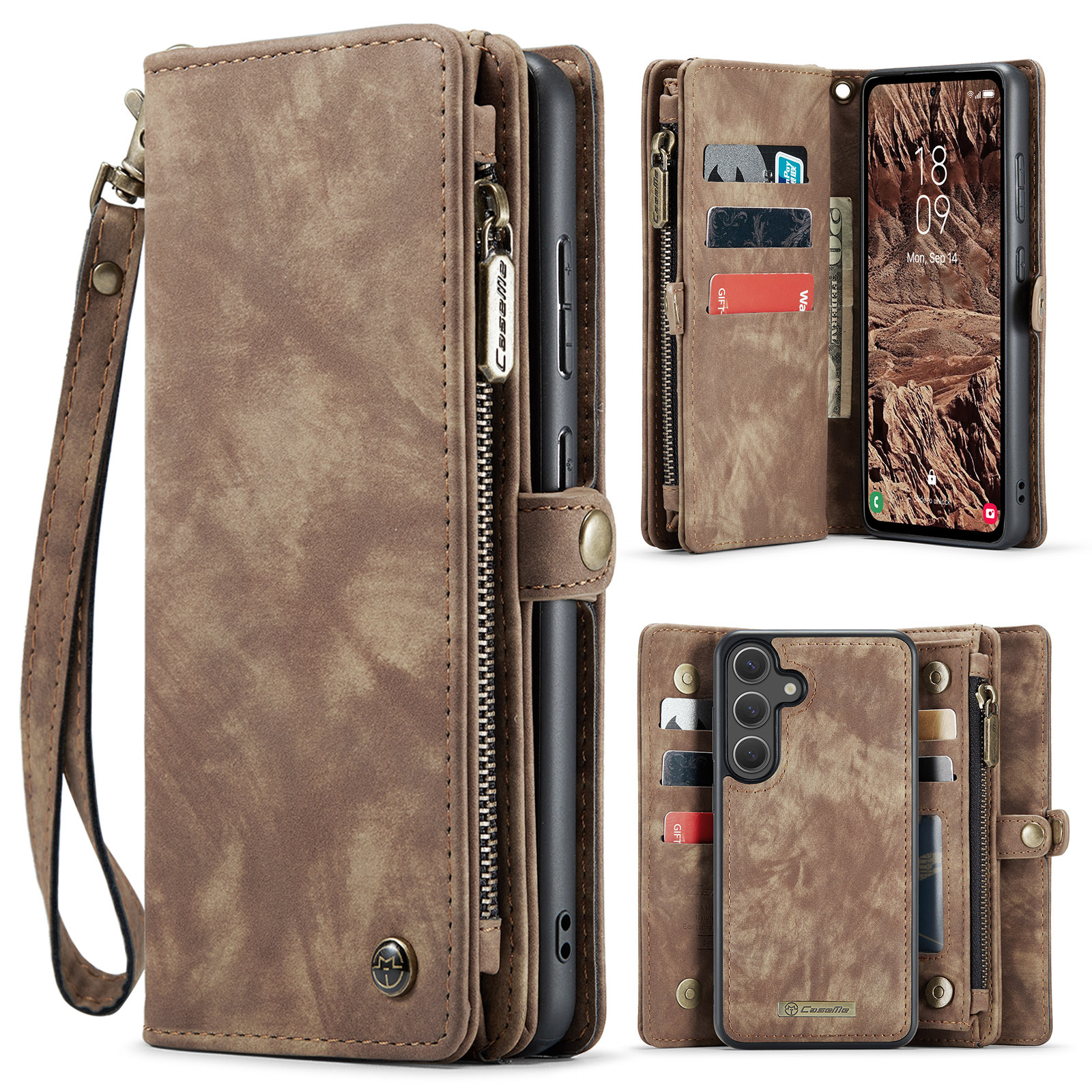 Caseme Samsung Galaxy S25 FE hoes - Vintage 2 in 1 portemonnee - Bruin