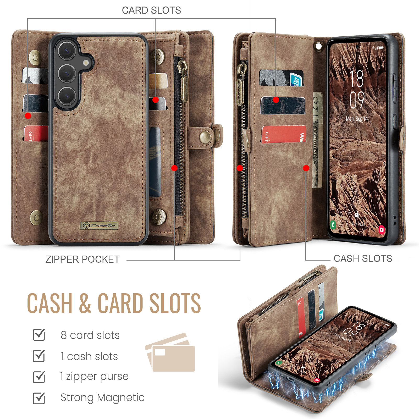 Samsung Galaxy S25 FE Vintage 2 in 1 portemonnee hoes - Bruin