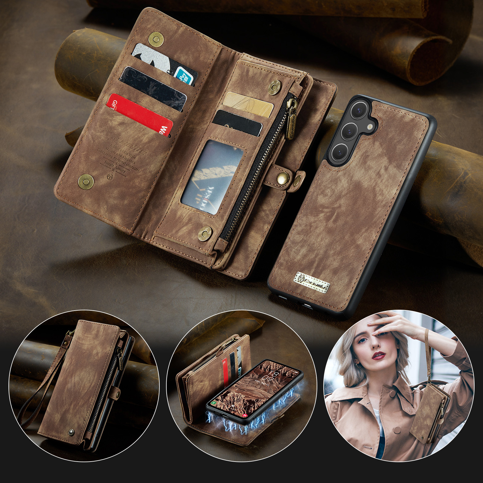 Samsung Galaxy S25 FE Vintage 2 in 1 portemonnee hoes - Bruin