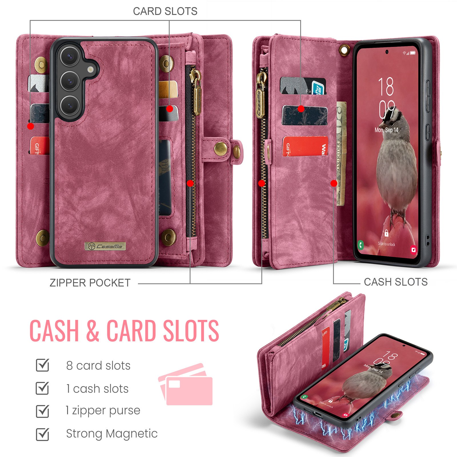 Samsung Galaxy S25 FE Vintage 2 in 1 portemonnee hoes - Rood