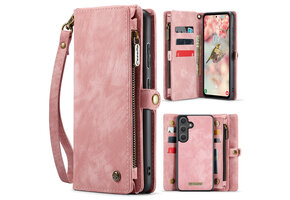 Caseme Samsung Galaxy S25 FE hoes - Vintage 2 in 1 portemonnee - Lichtroze