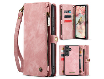 Caseme Samsung Galaxy S25 FE hoes - Vintage 2 in 1 portemonnee - Lichtroze