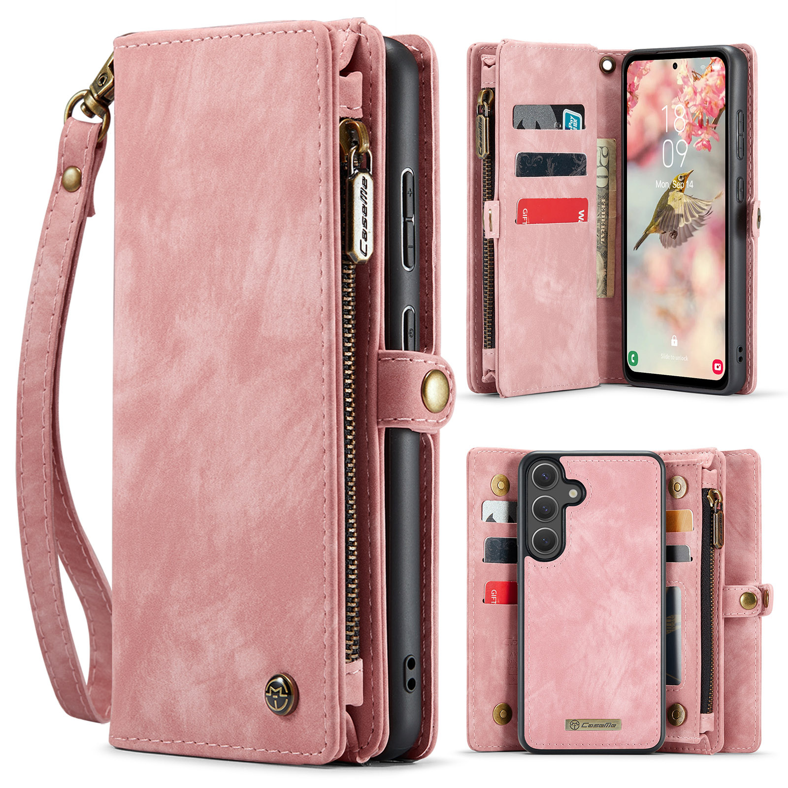 Caseme Samsung Galaxy S25 FE hoes - Vintage 2 in 1 portemonnee - Lichtroze