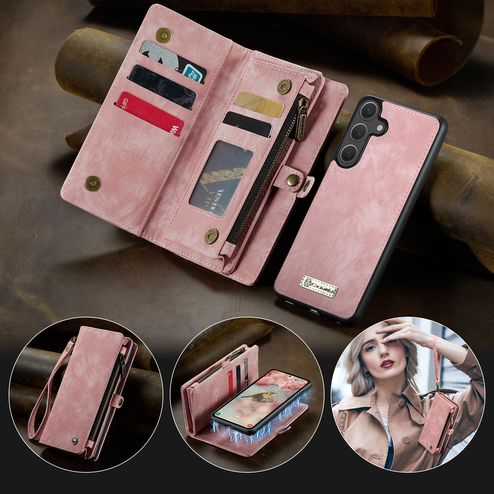 Samsung Galaxy S25 FE Vintage 2 in 1 portemonnee hoes - Lichtroze