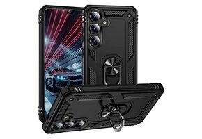 Lunso Samsung Galaxy S25 FE hoesje - Armor backcover met ringhouder - Zwart