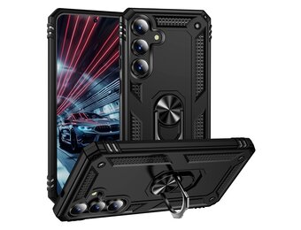 Lunso Samsung Galaxy S25 FE hoesje - Armor backcover met ringhouder - Zwart