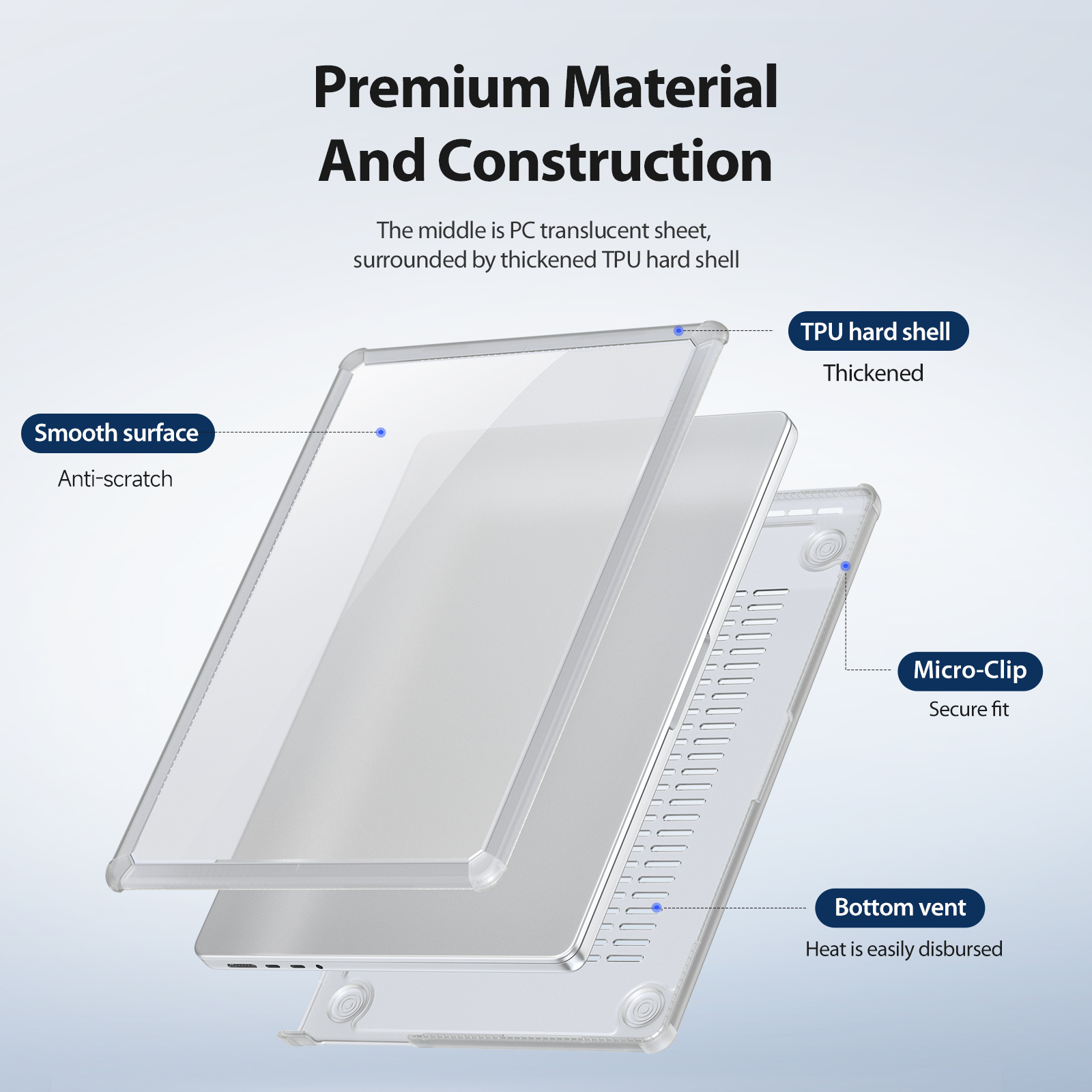 MacBook Pro 16 inch (2021-2024) Armor cover hoes - Transparant