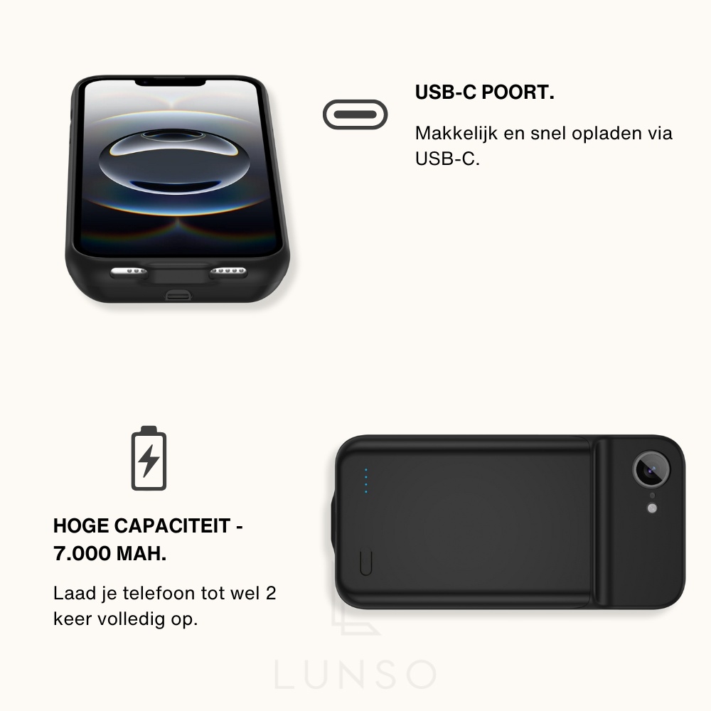 iPhone 16e Powerbank hoesje 7000 mAh hoes - Zwart