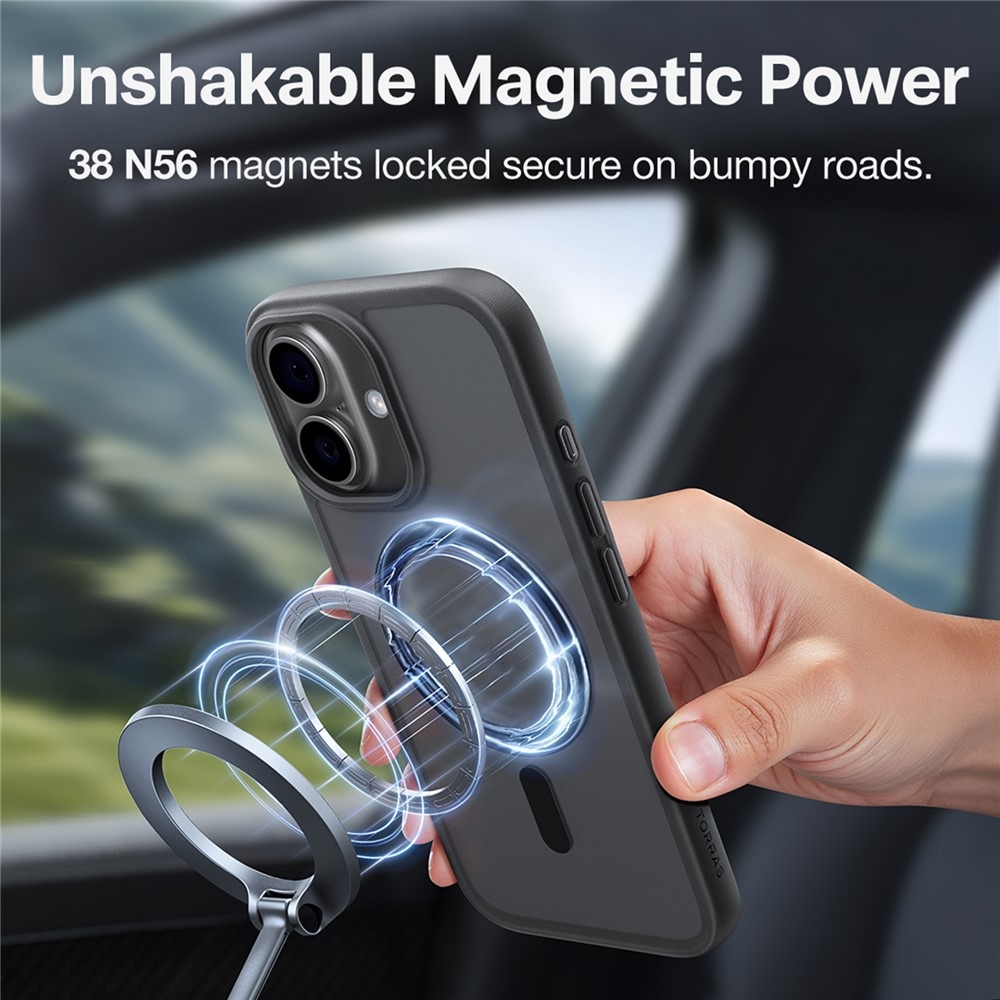 Torras iPhone 17 hoesje - slanke, duurzame backcover met volledige MagSafe ondersteuning en schokbestendige bescherming - Zwart