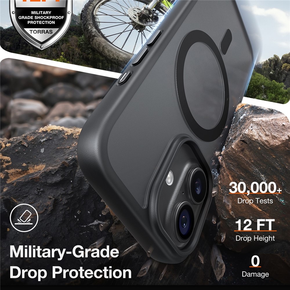 Torras iPhone 17 hoesje - slanke, duurzame backcover met volledige MagSafe ondersteuning en schokbestendige bescherming - Zwart