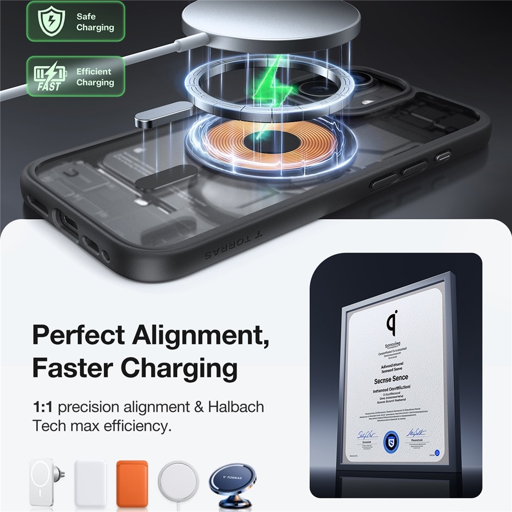 Torras iPhone 17 hoesje - slanke, duurzame backcover met volledige MagSafe ondersteuning en schokbestendige bescherming - Zwart